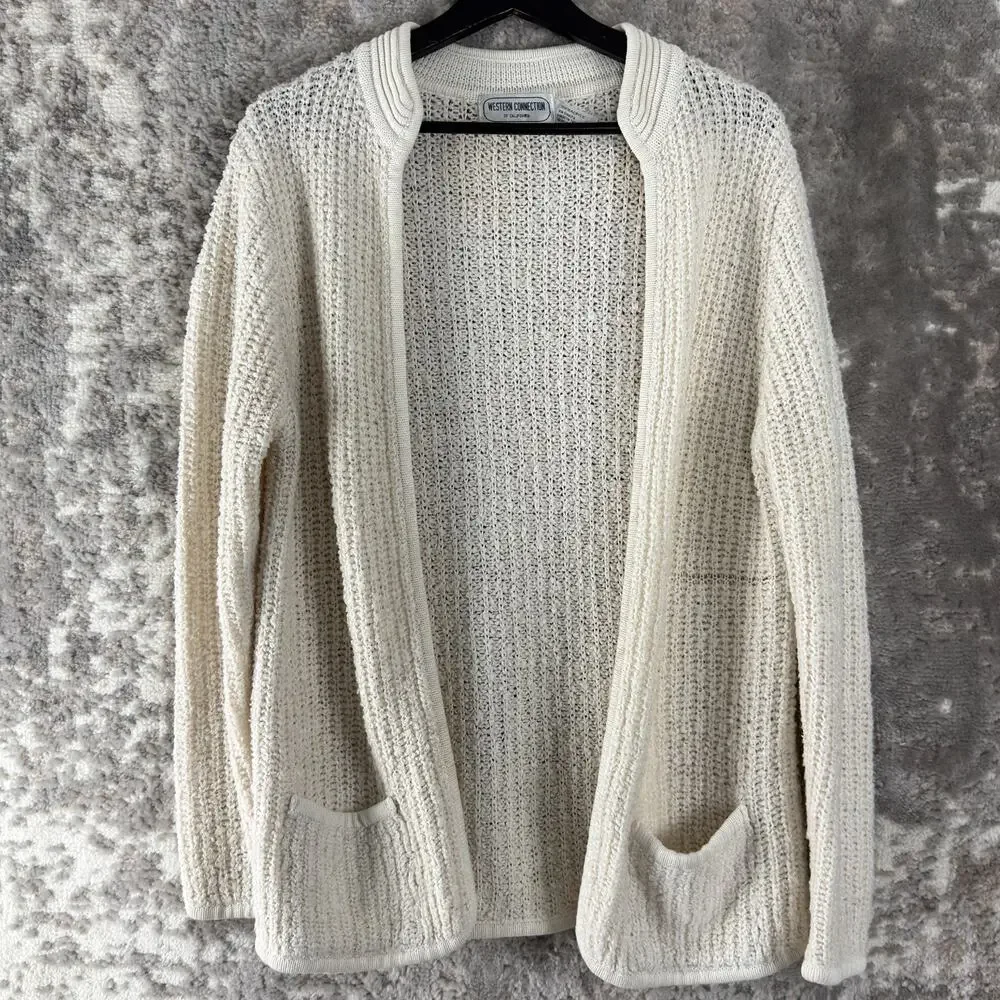 Western Conection Size M Open Front Kint Cardigan Sweater‎ Ivory Long Sleeve